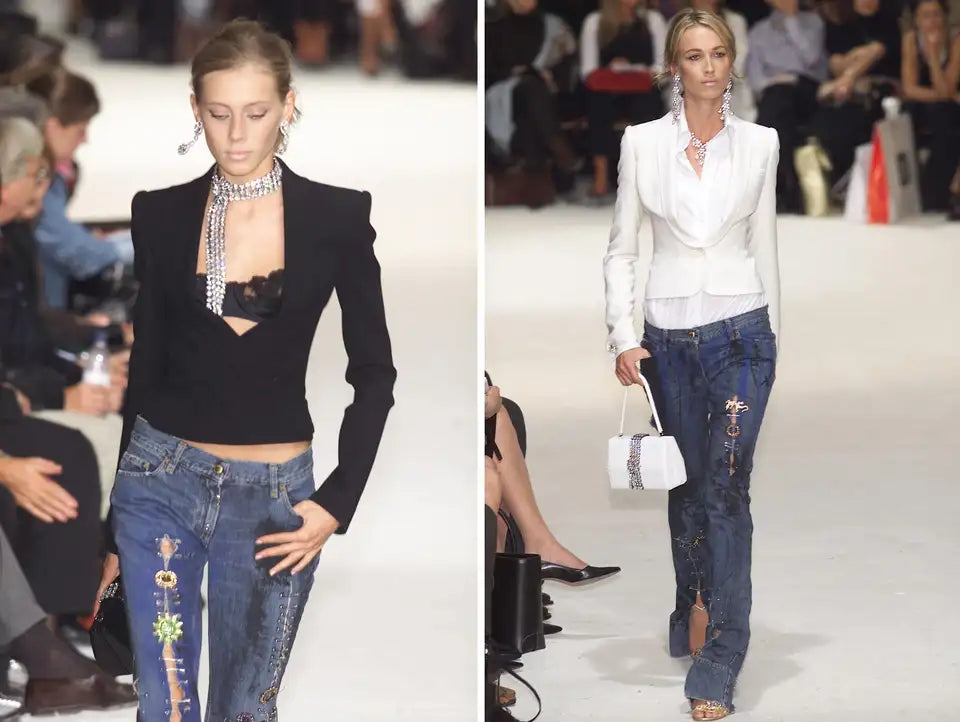 S/S2001 Dolce & Gabbana safety pin distressed painted jeans