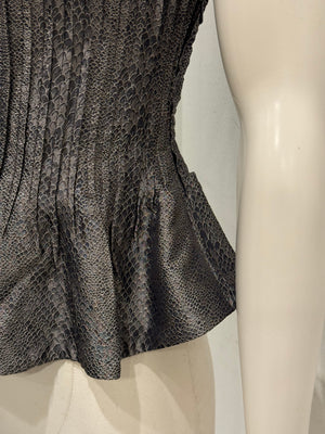 2000s Giorgio Armani pleated peplum bustier with snakeskin print