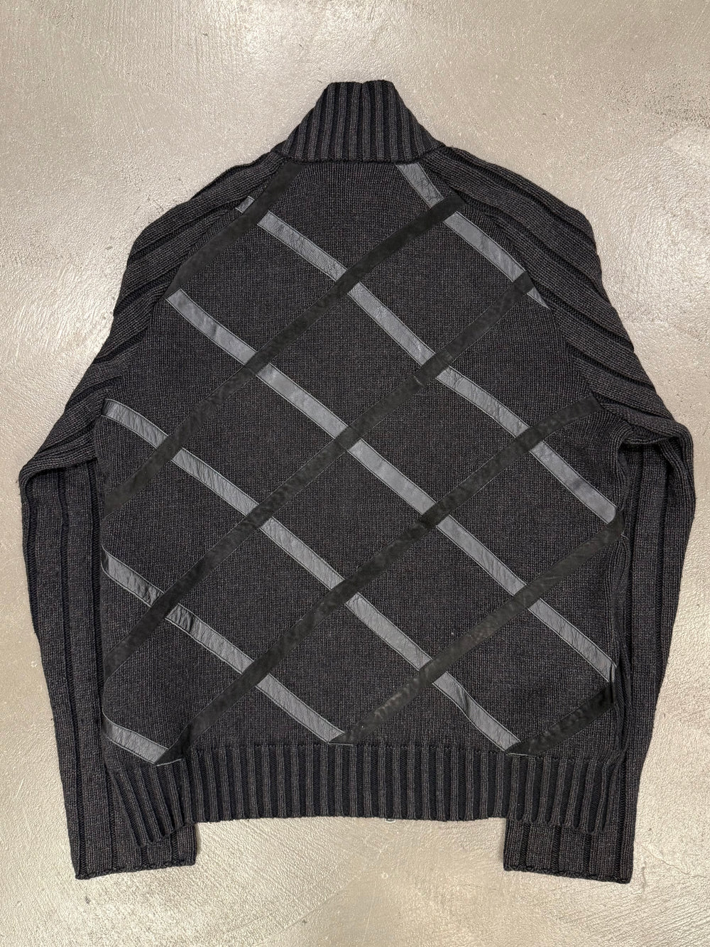 2000s Versace leather paneled wool cardigan