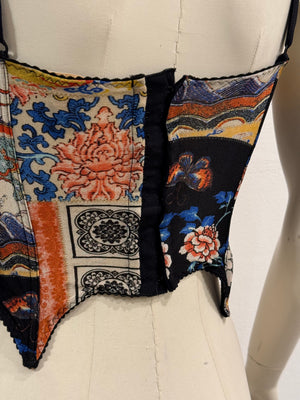 2003 Roberto Cavalli patchwork print corset top
