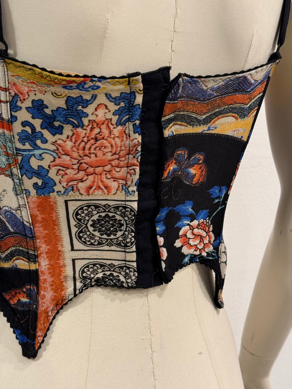2003 Roberto Cavalli patchwork print corset top