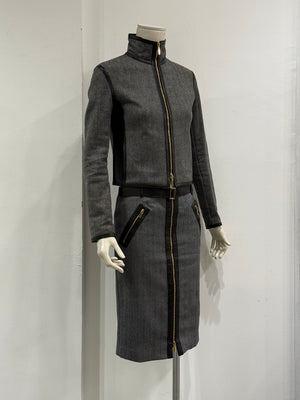 A/W2000 Gucci by Tom Ford runway set leather trip jacket & skirt
