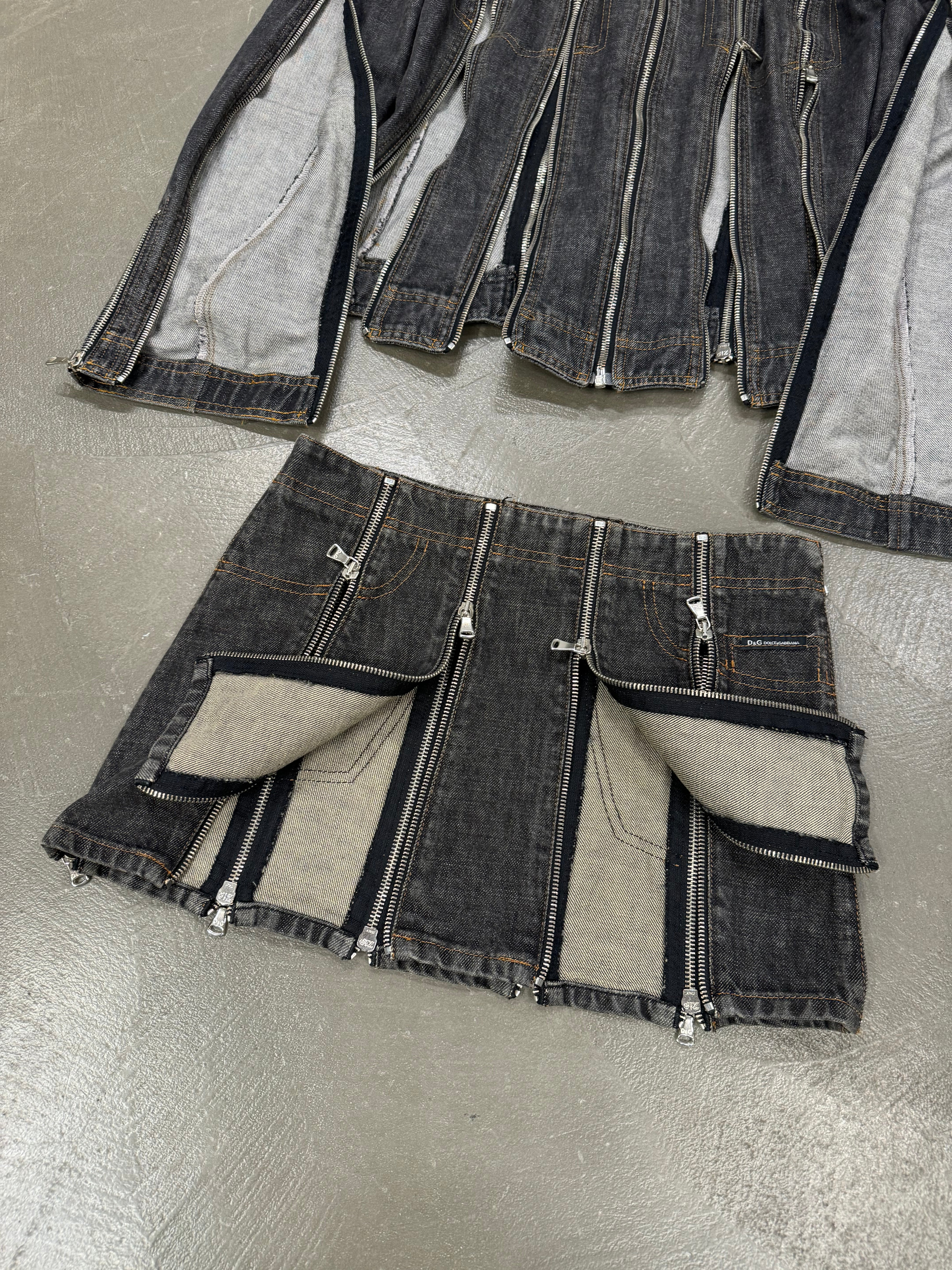S/S 2004 Dolce & Gabbana zipper denim set (jacket + skirt)