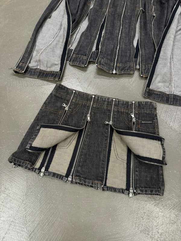 S/S 2004 Dolce & Gabbana zipper denim set (jacket + skirt)