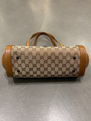 1990s Gucci monogram shoulder bag with bamboo detail