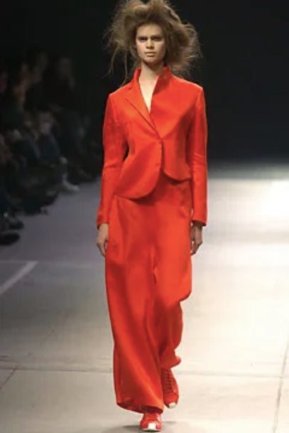 S/S2005 Yohji Yamamoto runway asymmetrical red ramie jacket