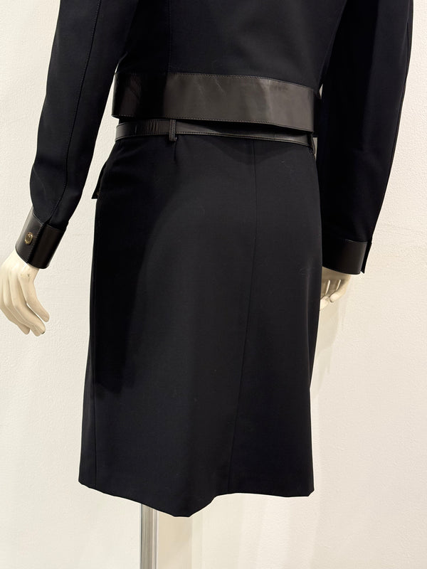 F/W2000 Gucci by Tom Ford leather-trim runway set jacket and skirt set
