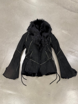2002 Roberto Cavalli fitted shearling jacket with real fur collar