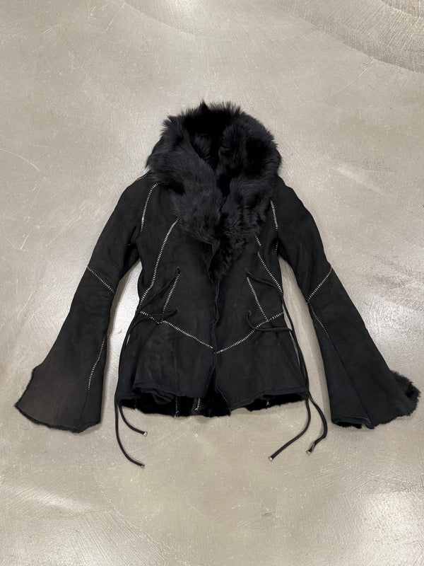 2002 Roberto Cavalli fitted shearling jacket with real fur collar