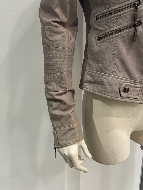 2000s Cavalli asymmetric military leather jacket