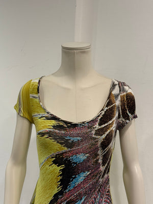 2004 Roberto Cavalli feather abstract print stretch top