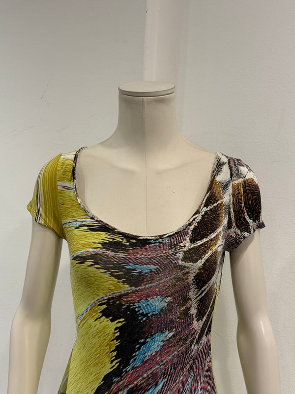 2004 Roberto Cavalli feather abstract print stretch top