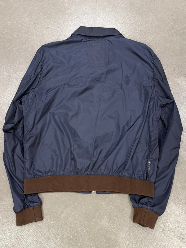 2000s Prada bomber nylon jacket with contrast elbow leatherpatch detailing