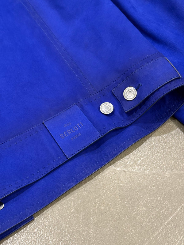 2010s Berluti electric blue trucker leather jacket