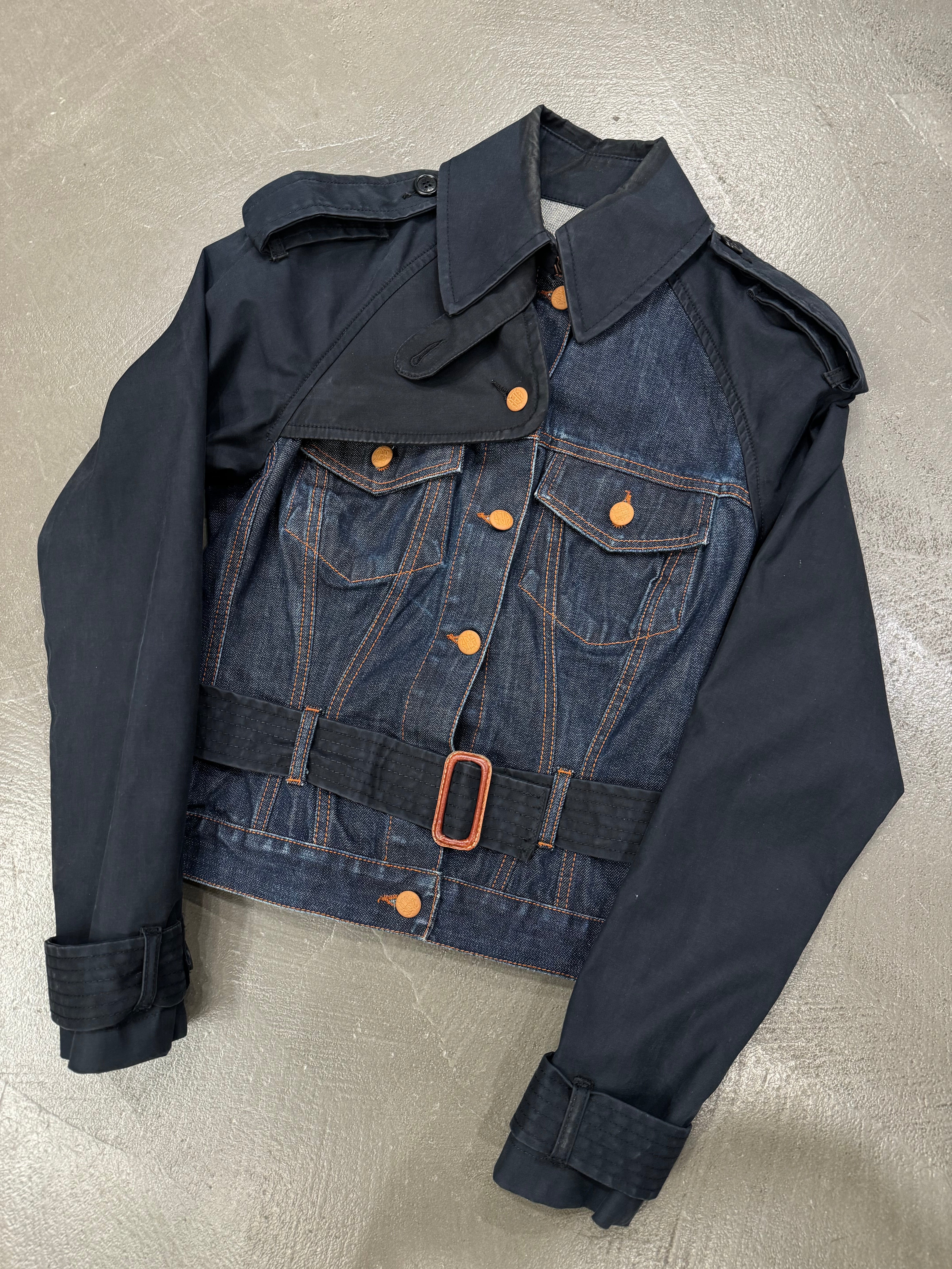 1990s Jean Paul Gaultier hybrid trench coat denim jacket Size: 42