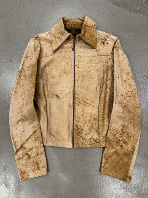 2005 Roberto Cavalli eroded distressed leather jacket