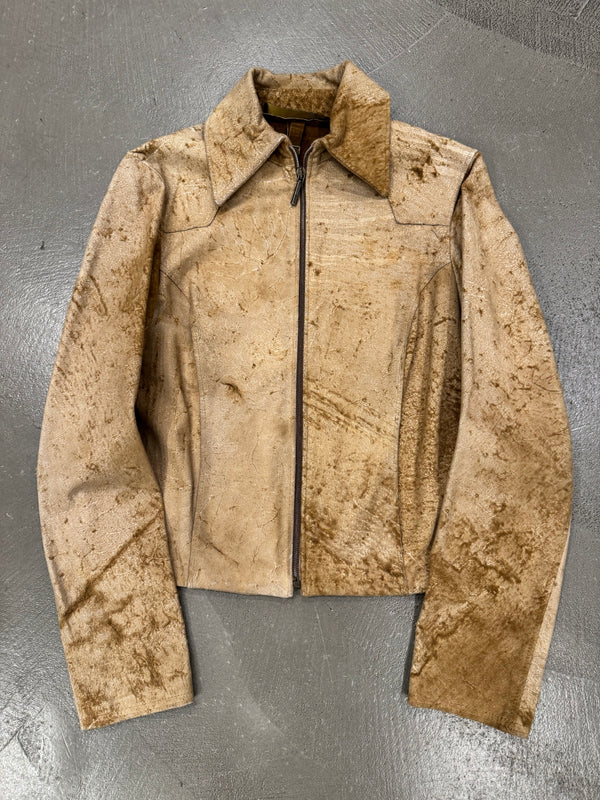 2005 Roberto Cavalli eroded distressed leather jacket