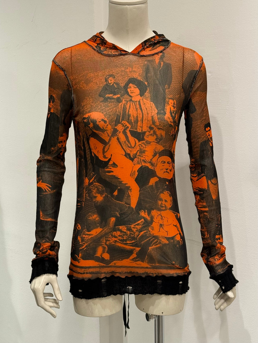 S/S1998 Jean Paul Gaultier print mesh hoodie