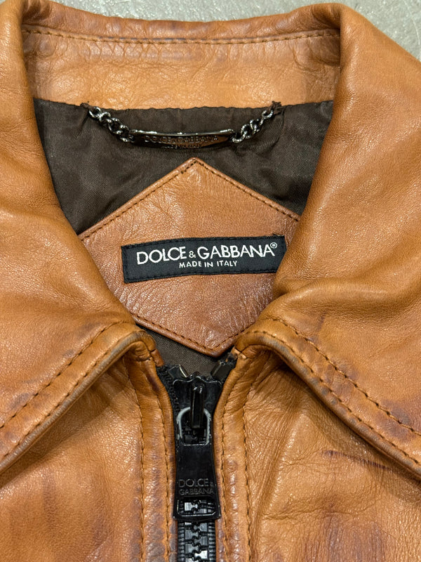 2000s Dolce & Gabbana stained rust leather jacket