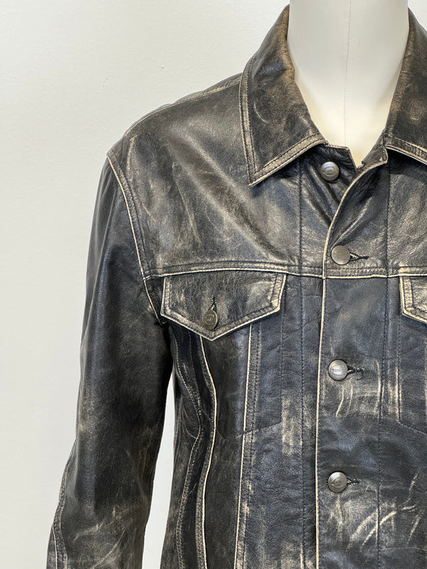 2000s Roberto Cavalli washed faded leather jacket