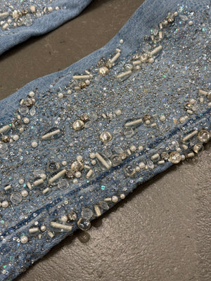 1999 Roberto Cavalli crystal embellished denim straight jeans