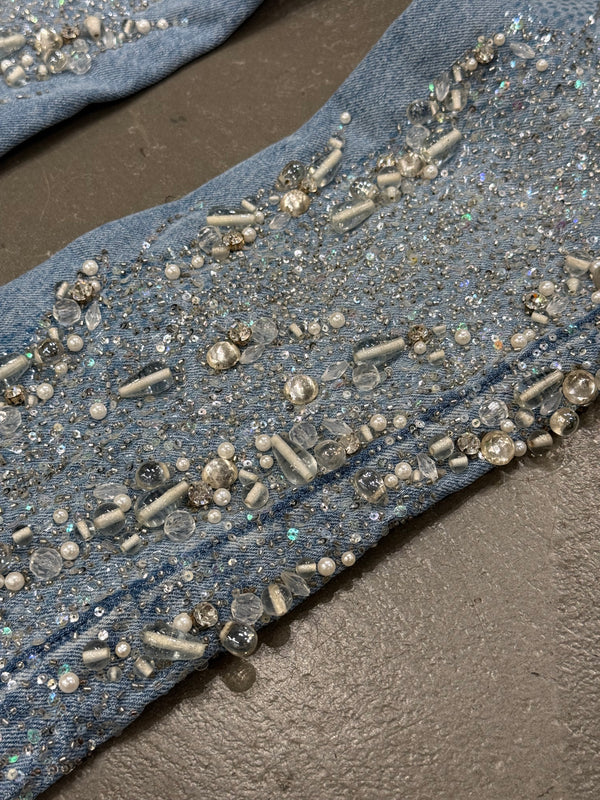 1999 Roberto Cavalli crystal embellished denim straight jeans