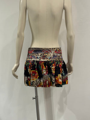 2000s Cavalli floral and leopard print mini skirt