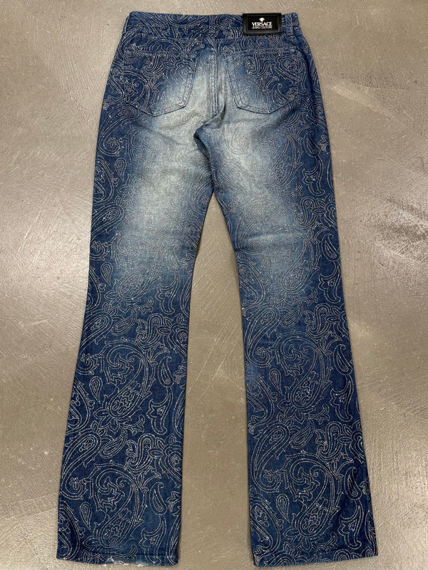 2000s Versace embellished flared denim jeans