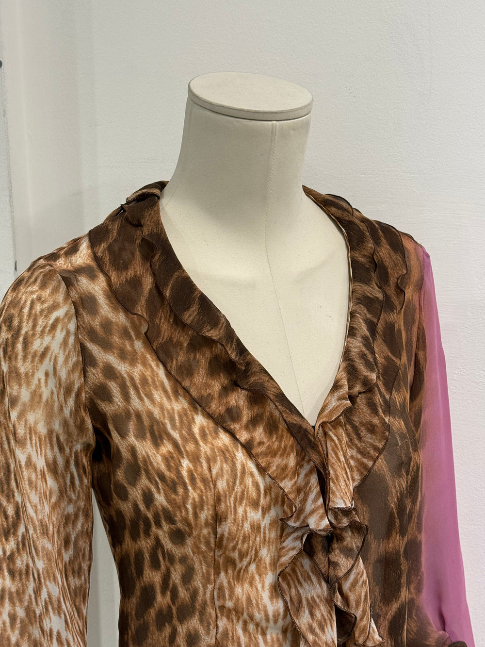 2002 Cavalli leopard print ruffled blouse