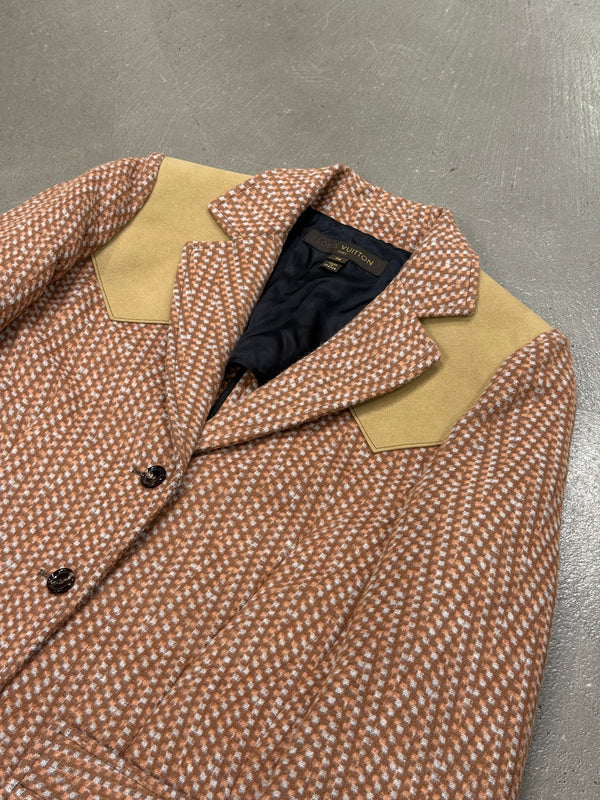 2000s Louis Vuitton by Marc Jacobs houndstooth blazer jacket with suede shoulders