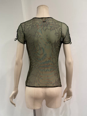 2000s Roberto Cavalli floral print mesh top
