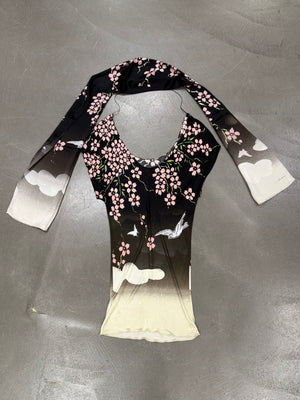 S/S2003 Gucci by Tom Ford runway cherry blossom dress with scarf