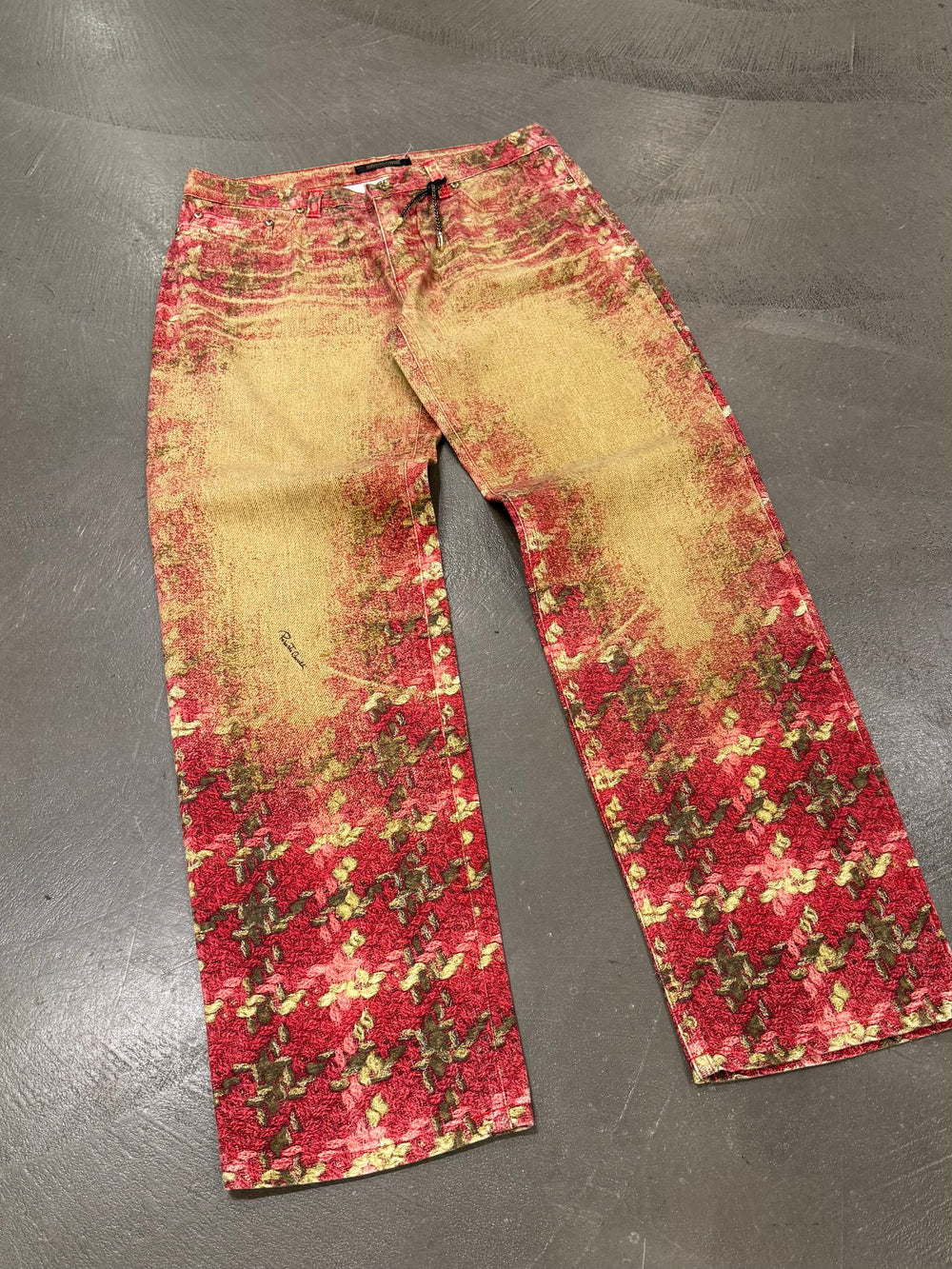 2000s Roberto Cavalli creckered faded jeans