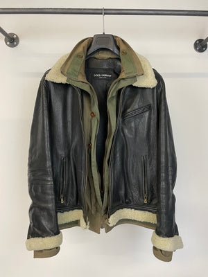 AW2005 Dolce & Gabbana hybrid military shearling jacket