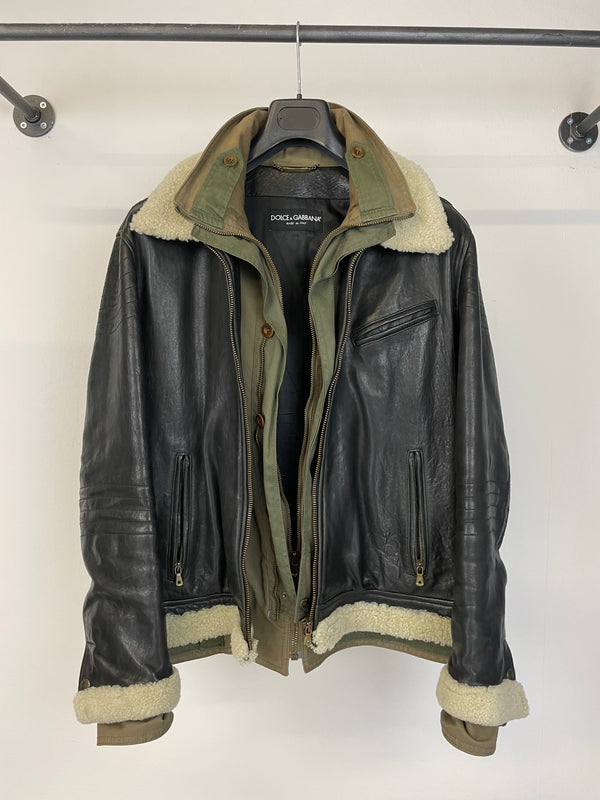 AW2005 Dolce & Gabbana hybrid military shearling jacket