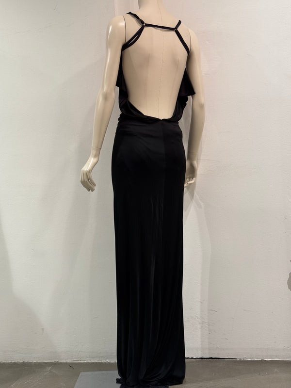 2000s Plein Sud buttons cowl-neck long evening dress
