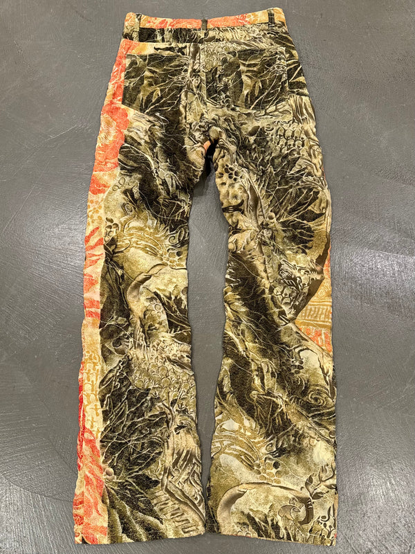 F/W 2001 Roberto Cavalli double silk layer burned distressed pants