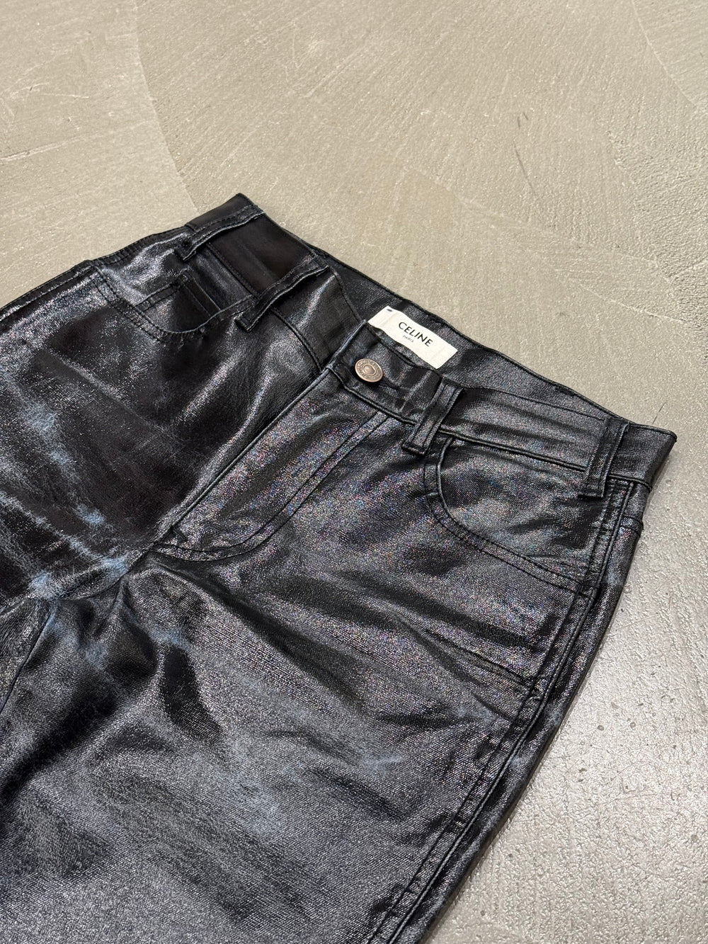 Celine distressed coated jeans