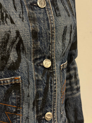 A/W 1997-1998 Walter Van Beirendonck “kiss the future” painted denim jacket