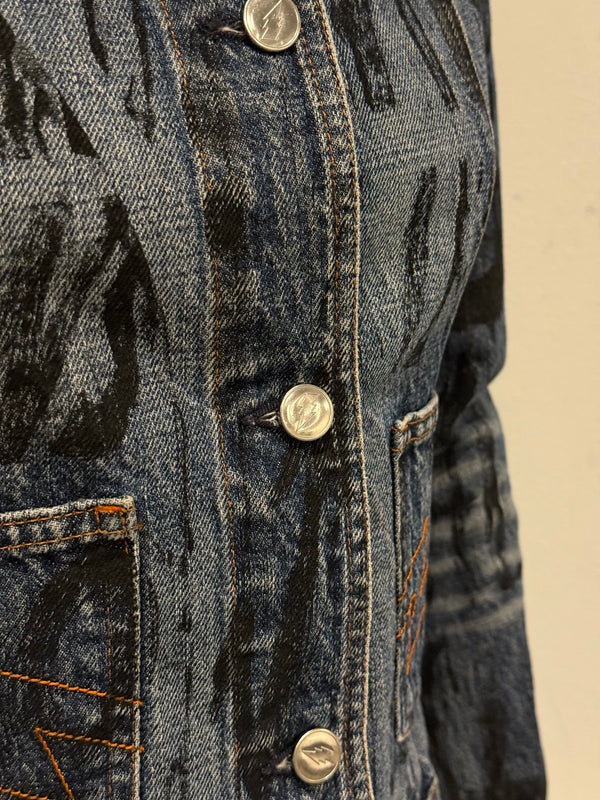 A/W 1997-1998 Walter Van Beirendonck “kiss the future” painted denim jacket