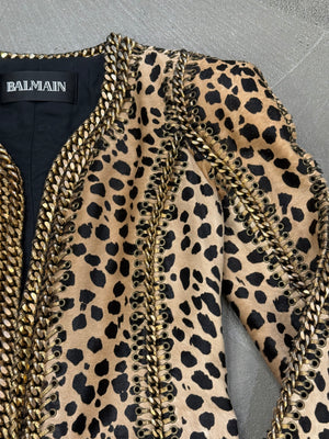 A/W2010 Balmain by Christophe Decarnin leopard pony hair metal chain jacket