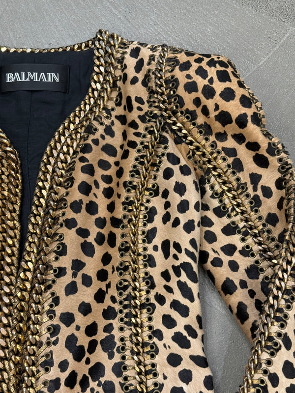 A/W2010 Balmain by Christophe Decarnin leopard pony hair metal chain jacket
