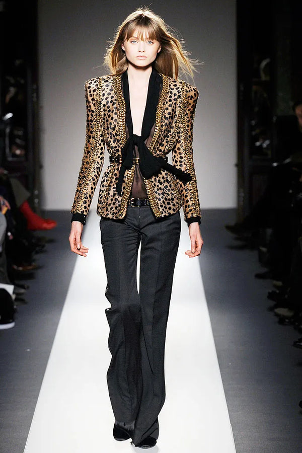 A/W2010 Balmain by Christophe Decarnin leopard pony hair metal chain jacket