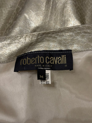 2000s Roberto Cavalli metallic leather belted mini skirt