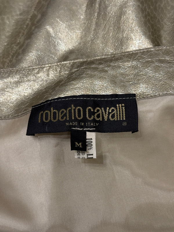 2000s Roberto Cavalli metallic leather belted mini skirt