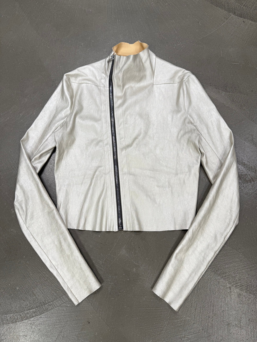 S/S2022 Rick Owens “Fogachine” silver stretchy leather jacket