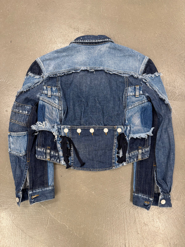 2010s Dolce & Gabbana patchwork reconstructed denim jacket