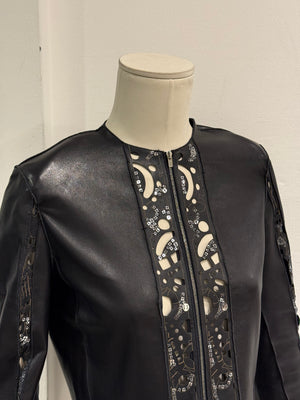 2000s Fendi collarless laser-cut leather jacket
