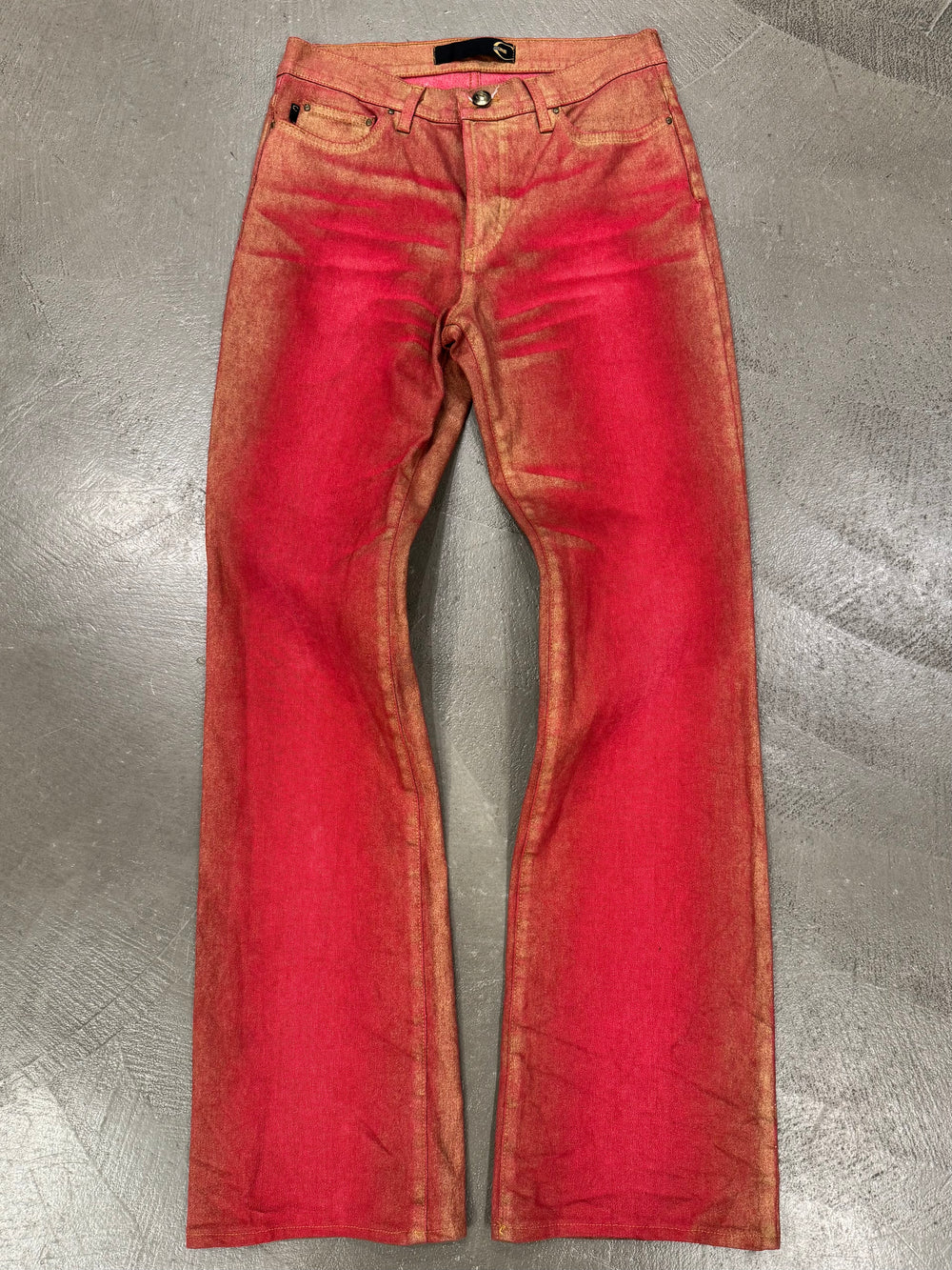 2000s Roberto Cavalli red metallic jeans