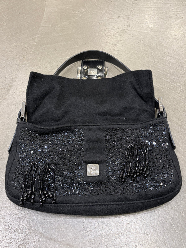 A/W2000 Fendi wool embossed hand-beaded baguette bag